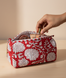 Juego de artículos de bolsa de gasa de viaje cosmético acolchado reutilizable de algodón con estampado de bloques hechos a mano de diseñador de tela de algodón impreso alucinante - Product Image 5