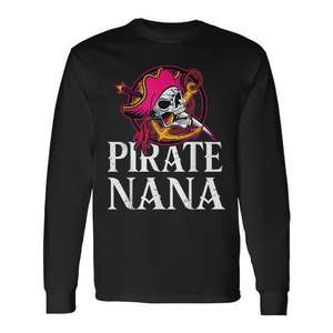Camiseta de manga larga Pirate Nana Grandma con diseño de calavera y espadas en color rosa - Product Image 1