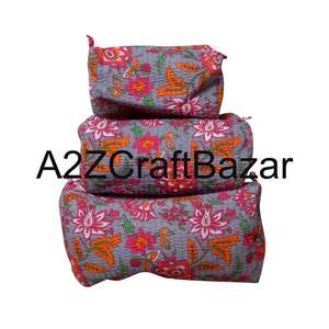 Set of 100 % Cotton Quilted <b>Makeup</b> Bag Fashion Design Reusable Lightweight Multi-Function <b>Makeup</b> Pouch Toiletry <b>Makeup</b> Bag Pouch - Product Image 1