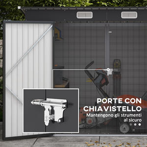 Cobertizo para herramientas Outsunny con pestillo, acero galvanizado, 249x121x183 cm, gris - Product Image 5