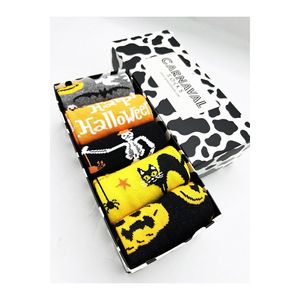 Cozy 100% Cotton Halloween Stockings 5-Pack Breathable and Warm Girl's Striped <b>Cartoon</b> Animal Patterns for Winter Summer Use - Product Image 1