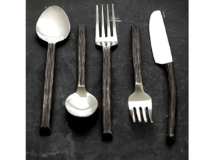 Ensemble de couverts minimalistes avec manches en bois, cuillère, fourchette et couteau en acier inoxydable poli miroir, vaisselle pour mariage - Product Image 1