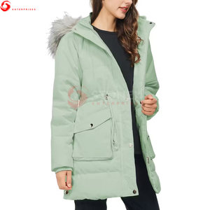 High Quality Women's <b>Winter</b> Parka Hooded <b>Thick</b> Warm Long Breathable Knitted Coated 100% Polyester <b>Coats</b> - Product Image 5