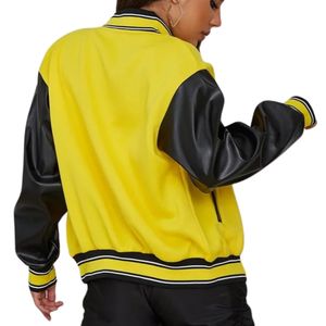 Venta caliente chaqueta Varsity para mujer otoño amarillo 100% algodón uniforme de béisbol abrigo bordado de letras chaqueta de béisbol universitaria para - Product Image 3