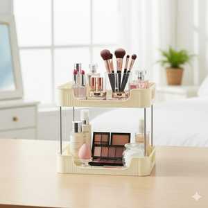 Organizador de Cocina de Plástico Duradero de 2 Niveles, Color Beige, Moderno, Fácil de Montar, para Almacenamiento en Encimera, para Frascos de Especias y Botellas de Aceite - Product Image 4