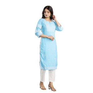 Kurta décontractée en rayonne brodée pour le printemps/été - Product Image 4