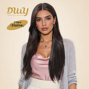Elaine-DWY Glueless Synthetic <b>Wig</b> Transparent Lace Front Long Straight Natural Black Middle Part with Lace Front - Product Image 1