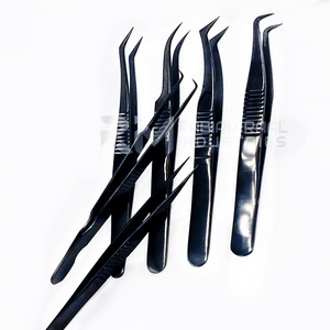 Pince à épiler pour extensions de cils RMI Wholesale, entièrement noire, nouveau design Plasma, poignée anti-magnétique, 12 cm, lot de 6 pièces, logo personnalisé, durable - Product Image 2