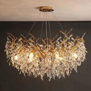 Lustres LED en cristal d'or de luxe lampes suspendues en aluminium à hauteur réglable pour plafond de vie <span class=keywords><strong>lustre</strong></span> intérieur pour Villa hôtels - Product Image 1