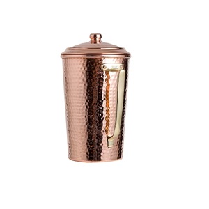 Hammered Shine Finished <b>Copper</b> Jug With Lid & Brass Knob 6 Hammered Glass Set for Serving Water Home Kitchen Use - Product Image 2