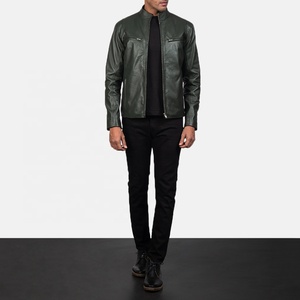 OEM Customized <b>Men's</b> Winter Leather <b>Jackets</b> <b>Long</b> Sleeves with Stand Collar Cow Skin Front Two Zipper Style <b>jacket</b> for <b>men</b> - Product Image 6