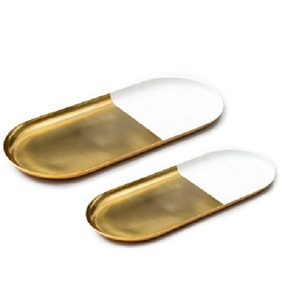 Bandeja de servicio de forma ovalada de gran oferta moderna Vintage Premium, acabado de esmalte medio sólido blanco para decoración del hogar y uso en la cocina - Product Image 1