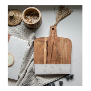 Blocs à découper en bois et en marbre de qualité supérieure faits à la main épissage Offre Spéciale servant une planche à découper ronde en bois d'acacia et en marbre - Product Image 1