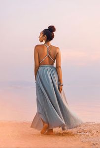 ชุดเพื่อนเจ้าสาวสีฟ้ากรีกวินเทจถักแบบนักบวชฤดูร้อน/ฤดูใบไม้ร่วง - Product Image 5