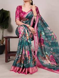Haute qualité Tussar soie Viscose bordure imprimé Saree chemisier non cousu pièce dernière conception traditionnelle pour mariage et fête porter - Product Image 2