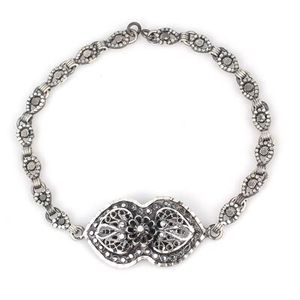 Handcrafted 925 Sterling <b>Silver</b> Oxidized Bracelet Fine Charm with Heart Motif and <b>Pen</b> Design - Product Image 1