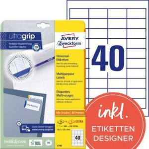 Avery Zweckform Ultragrip Paquete de 1,200 Etiquetas Blancas No Removibles de 48.5 x 25.4 mm, Etiqueta Universal para Uso en Oficina - Product Image 1