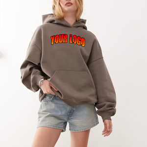 Sweat-shirt à capuche color block à épaules tombantes, 100 % coton, style hip-hop, couleur unie, pour femmes, prix de gros abordable - Product Image 1