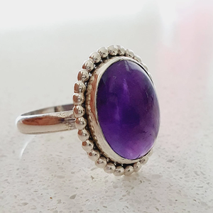 925 argent Sterling naturel violet améthyste bague concepteur ovale coupe lunette réglage classique pour mariage fiançailles anniversaire - Product Image 1