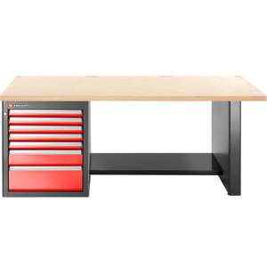 Banc de travail bas Facom 2,2 m avec plan de travail en bois et armoire à outils à 7 tiroirs - Product Image 1