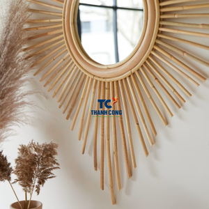 Nouveauté Miroir en rotin Cadre décoratif en forme de soleil Tissage naturel fin pour des présentations murales chics - Product Image 2