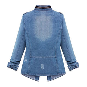 Women's Denim Jacket <b>Elastic</b> Cinched <b>Waist</b> Slim Crop Short Biker Outerwear Casual Washed <b>Jean</b> Coat for Spring Autumn Harajuku - Product Image 3