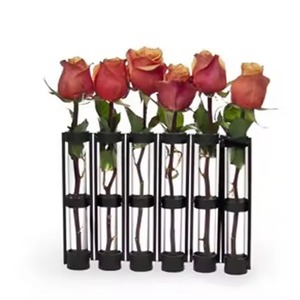 Vase à fleurs moderne et élégant, tube en verre chic avec support en bois et support en bambou pour la décoration de la maison ou du bureau - Product Image 4