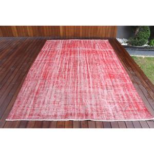 6.2x9.6 ft Large Vintage Turkish Rug, <b>Red</b> Animal Print <b>Wool</b> Rug - Product Image 1