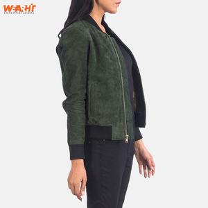 Blouson d'aviateur pour femmes en faux daim personnalisé OEM de haute qualité, col montant, vêtements d'extérieur à la mode pour l'hiver avec ourlet côtelé, teint en plaine - Product Image 2