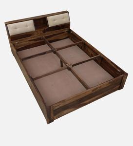 Cama de madera maciza William en acabado de teca rústica resistente a los arañazos con caja de almacenamiento para muebles de dormitorio - Product Image 5