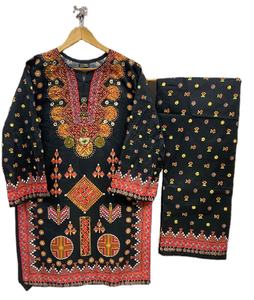 Nouveautés Vente d'été Meilleure vente Grande taille Kurtis 2 pièces en coton brodé pour femmes Costumes en tissu cousu haute dentelle ODM - Product Image 1