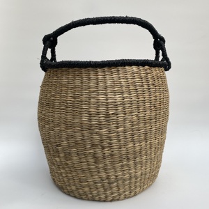 Nhat Minh Round <b>Seagrass</b> <b>Storage</b> <b>Basket</b> with Black Handle Model MS194 Low MOQ 30 Pcs Home & Commercial Use - Product Image 1