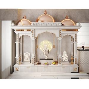 หิ้งบูชาไม้สีขาวสไตล์โมเดิร์นสำหรับบ้าน หิ้งบูชาไม้แบบดั้งเดิมของชาวฮินดู หิ้งบูชาไม้สีขาวแบบร่วมสมัย ทำจากไม้เนื้อแข็ง สีขาว จากสหรัฐอเมริกา - Product Image 1