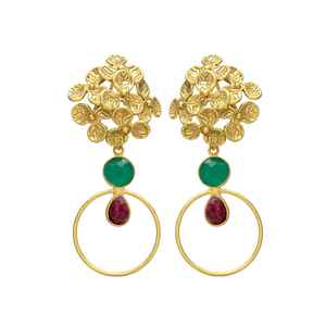 Boucle d'oreille circulaire en rubis hydro et onyx vert avec tête de fleur, boucle d'oreille en pierres précieuses, boucle d'oreille faite à la main, dernière boucle d'oreille Design - Product Image 1