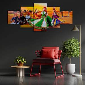 Ensemble de cinq peintures murales Rajasthani pour articles de décoration intérieure pour le salon et la décoration de la maison, hôtel, bureau, décoration murale - Product Image 3