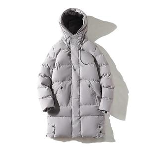 Parka d'hiver pour hommes de la mode coréenne veste en coton chaud avec capuche épaissie longue pardessus coupe-vent en duvet tissu de toile - Product Image 1