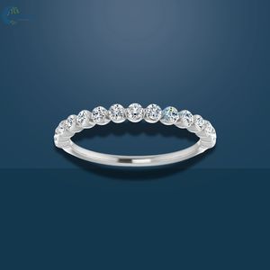 Anillo DE BODA personalizado con diamante de moissanita incoloro, anillo de media eternidad de oro blanco sólido de 10K para ella - Product Image 1