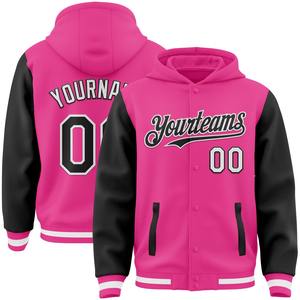 Direct Industry Wholesale Casual Winter Custom Pink Black-White Bomber Full-Snap Varsity Letterman Two Tone <b>Hoodie</b> Jacket - Product Image 1