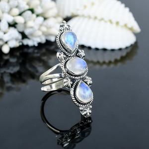 แหวนพลอยมูนสโตนสีรุ้งแหวนอัญมณีสไตล์โบฮีเมียนของขวัญวันครบรอบการออกแบบที่เรียบง่ายหรูหราสำหรับสวมใส่ในชีวิตประจำวัน - Product Image 2