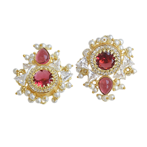 ต่างหูที่ผ่านการขัดเกลาด้วยหินอัญมณีขัดเงาชุบเคลือบสีทองและเครื่องประดับคุณภาพที่ทำด้วยมืออย่างประณีต - Product Image 3