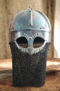 Casco vikingo Medieval temprano, forro de cuero con cadena plateada, traje griego portátil, grado DIY, cuchillos vikingos personalizables OEM incluidos - Product Image 3