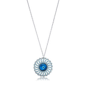 Eye Turquoise CZ Charm Pendentif 925 Collier En Argent En Gros Bijoux En Argent Pendentif Turc À La Main - Product Image 1