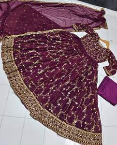 Readymade indien longue robe & Dupatta ensemble, georgette avec broderie travail pleine couture tenue de fête pour femmes et filles - Product Image 6