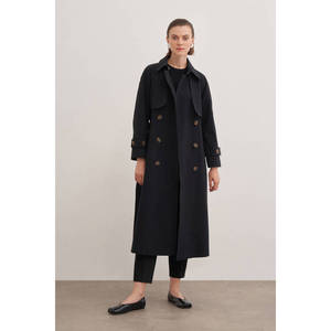 Manteau trench en laine vintage pour femme, à double boutonnage, avec garniture en fourrure - Product Image 2