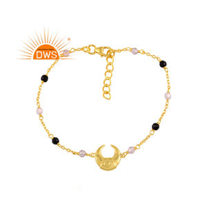 High Quality Sterling Silver 18K Gold Plated Crystal Quartz & Black <b>Onyx</b> Beaded Gemstone <b>Bracelet</b> Demi Fine Jewelry Manufacturer - Product Image 1