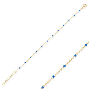 Pulsera de Cadena de Plata de Ley 925 Hecha a Mano en Turquía, con Diseño de Esmalte Azul, Chapada en Rodio y Oro, Joyería para Mujer - Product Image 1