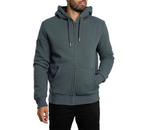 Sweat à capuche zippé décontracté pour homme en polaire polyester/coton respirant avec poche, gris, automne, col à capuche, sérigraphie, effet acide - Product Image 1