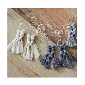 ต่างหูแฟนซี ผ้าฝ้าย งานถักมาคราเม่ เครื่องประดับ - Product Image 1