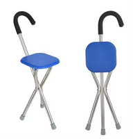 Canne de marche pliante triangulaire avec siège et accessoires de rééducation