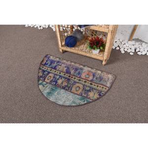 Alfombra de lana Vintage hecha a mano de 2,5x1,5 pies azul Beige Patchwork con patrón de rectángulo abstracto para sala de estar adolescente con respaldo de látex - Product Image 3